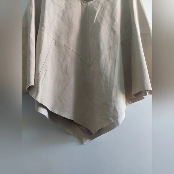 Genuine Leather satin Lined Cape Poncho Beige large Bohemian Neutral Minimalist - Picture 6 of 11